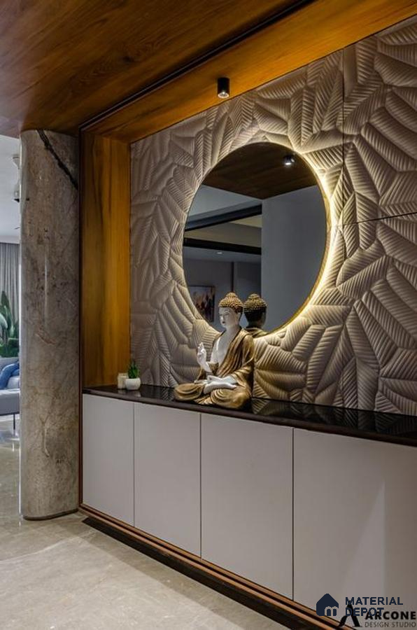 A bathroom with a large tub in the middle of it and wooden flooring next to a white wall mounted radiator on the ceiling in a wooden table next to a white counter top of a room with a